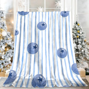 Beast Kingdom | Watercolor Blueberry Stripe Flannel Blanket Soft Fuzzy Plush Cozy Lightweight Throw for Sofa Bed Couch Home Decor