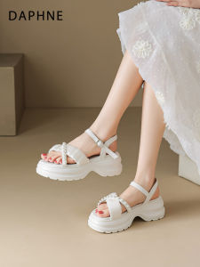 Daphne | Height Increasing Pearled Peep Toe Coarse Heel Sandals