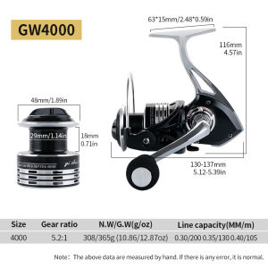 Huidiao High-Strength Spinning Reel 1000-7000 Durable Metal Foot/Spool/Handle 4+1BB Zero-Play Smooth Casting Fishing Reel