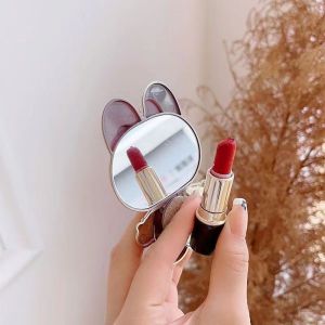 Cute Bunny Folding Phone Case Bracket Cartoon Electroplated 3D Pasted Phone Cover Holder Stand With Makeup Mirror