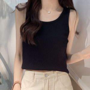 Womens Knitted Vest Top Bottoming Summer New Style Pure Desire Anti-Light Base Shirt Strap Threaded Pattern Commute Style Slim Fit