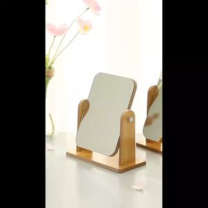 Homehub HD Wooden Mirror 360 Degree Portable Adjustable Table Desk Mirror Stand Bathroom Living Room