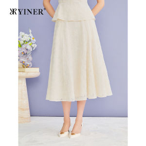 YINER | French Elegance Lace Embroidered A-line Skirt