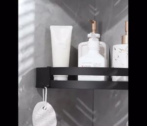 ชั้นวางในห้องน้ำ ราวแขวนผ้า ด้วยเครื่องสําอาง ติดผนัง กันน้ำ กันสนิม แบบเจาะ ไม่เจาะ