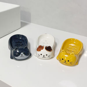 กล่องใส่สบู่ลูกปมรูปแมวอบสดใหม่สไตล์ญี่ปุ่น กล่องใส่สบู่แบบเปิดได้ ชั้นวางของสำหรับบ้านแบบเรียบง่ายและหรูหรา