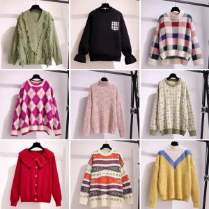 เสื้อสเวตเตอร์ถักผู้หญิง แขนยาว ปกกลม คอกลม ทรงหลวม อบอุ่น แฟชั่นฤดูหนาว 2022 เส้นใยอะซิเตทผสมโพลีเอสเตอร์