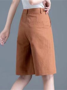 Summer Thin Pure Cotton Shorts Breathable Micro Elastic Loose Pants High Waist Casual Outdoor Straight-leg A- Line Suit Shorts