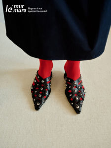 Artistic Breathable Summer Rivet Weaved Leather Mules Toe-cap