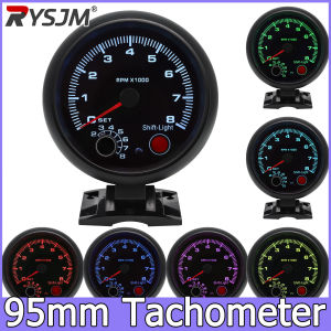 RYSJM | 0-8000 RPM Meter 7 Colors 95mm Tachometer Black Car Tacho Meter Gauge For 4 6 8 Cylinder 12V Shift Light Auto Tacometro Moto