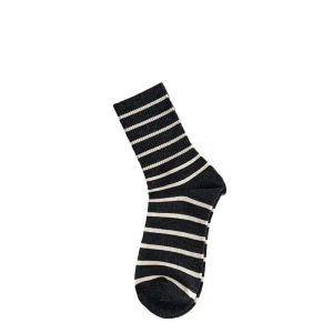 Womens Striped Knitted Cotton Socks Breathable Anti-Odor Long Tube Socks Moisture Wicking Mid-Calf Socks for All Seasons