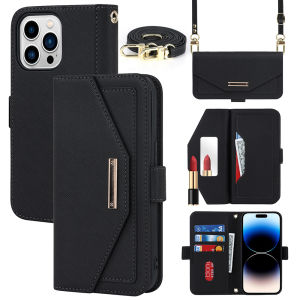 Card Case For iPhone15 16 17 Pro Max With Diagonal Strap Lanyard Cards Slot Case Flip Leather Case With Card holder Wallet Bag Cover Coin Purse Cases With Rope For iPhone 14 pro max 13 11 12 promax 15 promax 14 16 Plus X XR XS 16E 17 Air