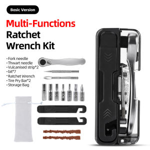 WEST BIKING 15-in-1 Multi-Function Wrench Kit Portable Aluminium Alloy Magnetic Ratchet Wrench Kit Pump Nozzle Bike Repair Tools