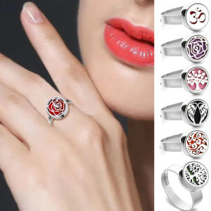 Fashion Tree Of Life Aromatherapy Ring Stainless Steel Spiral Open Perfume Diffuser Locket Heart-Shaped Angel Wing Rings Jewelry