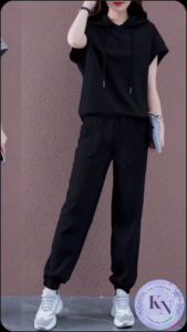 🎏 ชุดเซ็ตผ้าวอร์ม สีพื้น 2 ชิ้น เสื้อฮู๊ด กระเป๋าหน้า กางเกงจั๊มขา ยืด สกรีน นูน