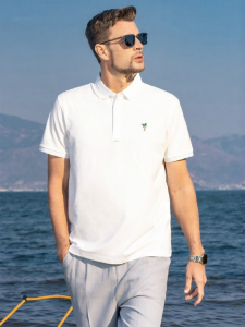 Enjeolon | Breathable Pearl Cotton Polo Shirt with Coconut Tree Embroidery
