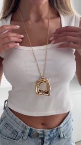 Ingemark Vintage Irregular Square Pendant Necklace for Women Trendy Simple Adjustable Metal Long Chain Punk Jewelry Accessories