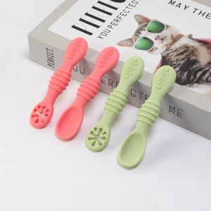 2pcs Youngsters Silicone Feeding Set -Silicone First Stage Spoon Set Soft Food Grade Spoon & Fork for Youngsters