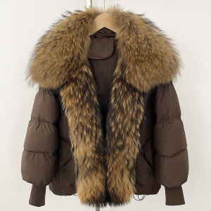 Áo Khoác Lông Chồn Thật Nữ Dày Dặn Lông Vũ Trắng Kiểu Dáng Rộng Áo Phao Mùa Đông Ấm Áp Tay Áo Dệt Kim Kiểu Dáng Đơn Giản Khóa Kéo.