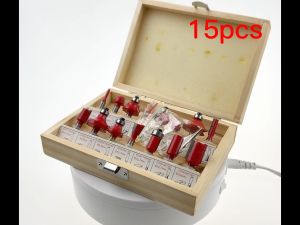 15pcs 1/4 Inch Router Bit Set Trimming Straight 1/4 Shank Milling Cutter for Wood Bearing Cove Box Bit Tungsten Woodworking