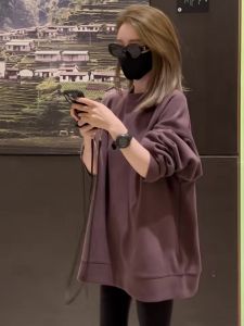 Ladies Oversized round Neck Sweatshirt Long Sleeve Spring Autumn Korean Style Comfortable Casual Fashion Outerwear Top