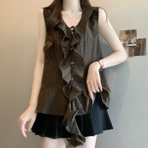 AIYITI | Flounce V-Neck Sleeveless Big Size Womens Shirt Spandex