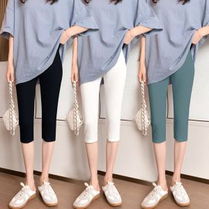 Modal Cropped Pants Womens Summer Outwear Thin Tight Fashion Tape Stretch Slim Looking Plus Size High Waist Cropped Leggings