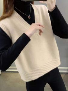 Sweater Womens Small Waistcoat V-neck Vest Vest Womens Spring and Autumn New Knitted Vest Outdoor All-Matching Top Womens