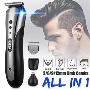 Kemei 3 in 1 Hair Clipper Hair Trimmer Rechargeable Electric Beard Nose Ear Shaver Professional Waterproof Wireless Razor Beard Hair Shaver KM-1407