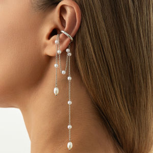 SHIXIN Elegant Imitation Pearl Tassels Non Perforated Clips Earrings Women 2026 Fashion Ear Clips Ear Cuff Personality Jewelry