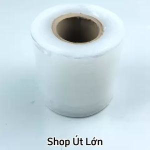 Cuộn màng PE trong 10cm nặng 600gram lõi giấy 55gram.