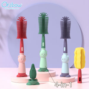 Orzbow อุปกรณ์ทำความสะอาดแบบหมุนได้360 ° ชุดแปรงขวดนมซิลิโคนพร้อมที่จับน่ารัก-ไม่มี BPA สำหรับจุกนมและถ้วยขวด