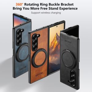 szhaiyu | Ring Bracket Leather Wallet Magnetic Phone Case For Samsung Galaxy Z Fold 7 6 5 Kickstand Wrieless Charging Protective Cover