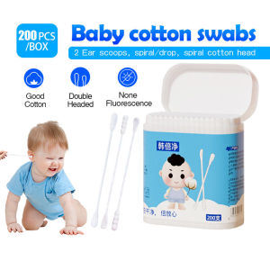 200pcs Double-headed Baby Cotton swab Baby Adult cotton buds Disposable Ear Nose Cleaning Ear spoon Spiral and Water droplet