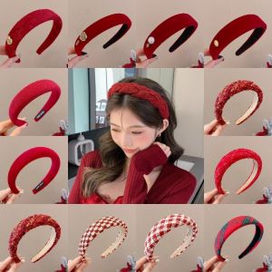 แฟชั่นเกาหลี ใหม่ สวยงาม สีแดง ล้างหน้า ที่คาดผม เครื่องประดับผมผู้หญิง