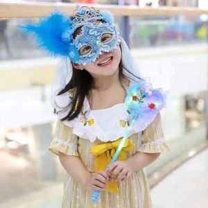 Childrens Mask Ball Princess Elsa Girl Crown Veil Mid-Autumn Festival Party Dress up Makeup Mask Half Face