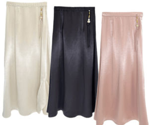 Spring Summer New Style Thin Versatile Zen Light Luxury Heavy Work Womens National Style Satin Pure Color High-End Skirt Slimming