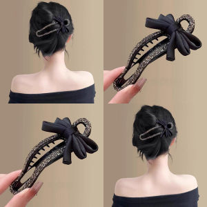 Korean Style Butterfly Knot Diamond Embedded Hair Clip Womens Elegance Back of Head Updo Clip Fashionable Duckbill Clip Simple Hair Accessories