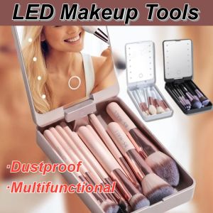 LED Makeup Brush Set Multifunctional Soft Makeup Tools Lighted Storage Box Set