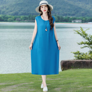 Váy Mùa Hè Bằng Lụa Cotton Cao Cấp 2025 Cho Phụ Nữ Trung Niên Váy Ngủ Bằng Cotton Nhân Tạo Váy Ngắn Chữ A Cổ Chữ V Thường Ngày