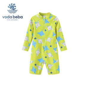 VODABEBA | Chlorine Resistant Long Sleeve Short Pants One-piece Swimwear for Boys Quick-dry
