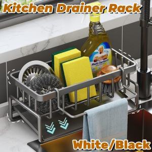 Sponge Drainer Rack With Towel Holder: Kitchen Organizer & Bathroom Sink Rack Drain Storage Rack