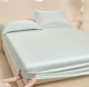 1pc Light Green Fitted Sheet US King Queen Size Deep Pocket 40cm Height Mattress Cover Lyocell Fiber Hot Sleeper Home Bedding