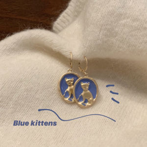 Retro Blue Cat Ear Ear Cuffs Cute Girls Fashion Jewelry Fresh out Alloy Plated Silver Gold Animal Ear Studs Womens Accessory