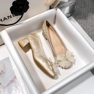 New Chinese Style National Trend Cheongsam Square Head High Heels Small Fragrance Style Single Shoes Women Spring Autumn 2025 New French Thick Heel Medium Heel Fashionable Flats