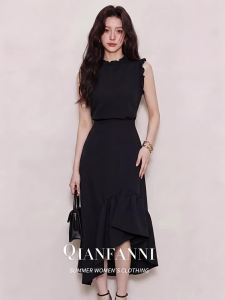 QFN | Trendy Luxurious Stylish Black Sleeveless Set Dress
