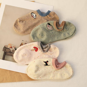 Ankle Length Invisible Socks Thin Cartoon Embroidered