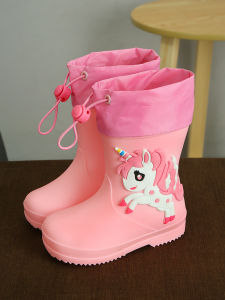 Princess Style Anti-Slip Waterproof Rain Boots for Girls Kindergarten Toddler Baby Shoes PVC Material All Season Use