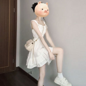 CHANGTONG | Elegant French Style Soft White Waist-Cinching Cake Dress