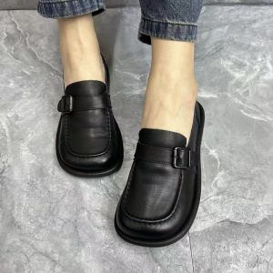 Comfortable Handmade Leather Slip-On Flat Bottom Shoes Large Size Womens Casual round Head Soft Bottom Lazy Persons Shoes