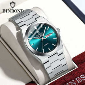 BINBOND Mens Watch Waterproof Night Glow Calendar Fashion Stainless Steel Business Leisure Quartz Wristwatch